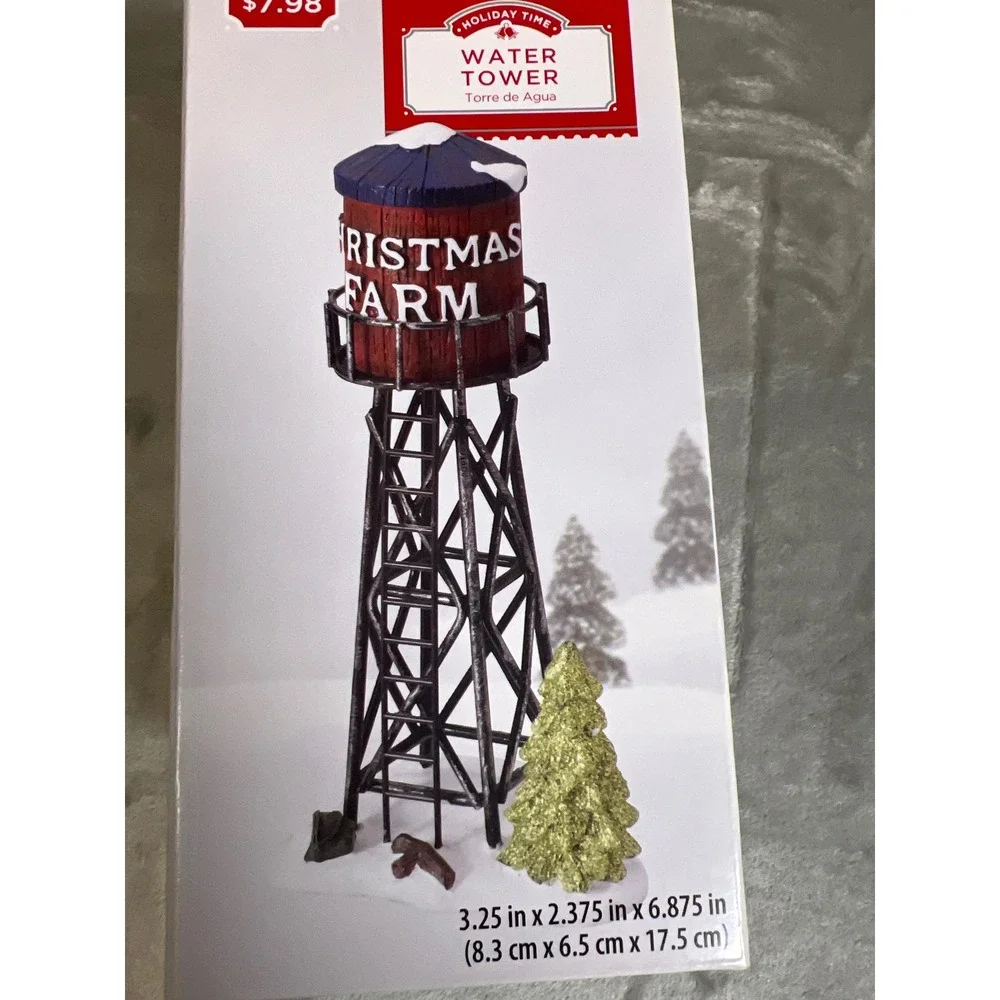 Holiday Time‎ Christmas Village Farm Water Tower Red Blue 6.875